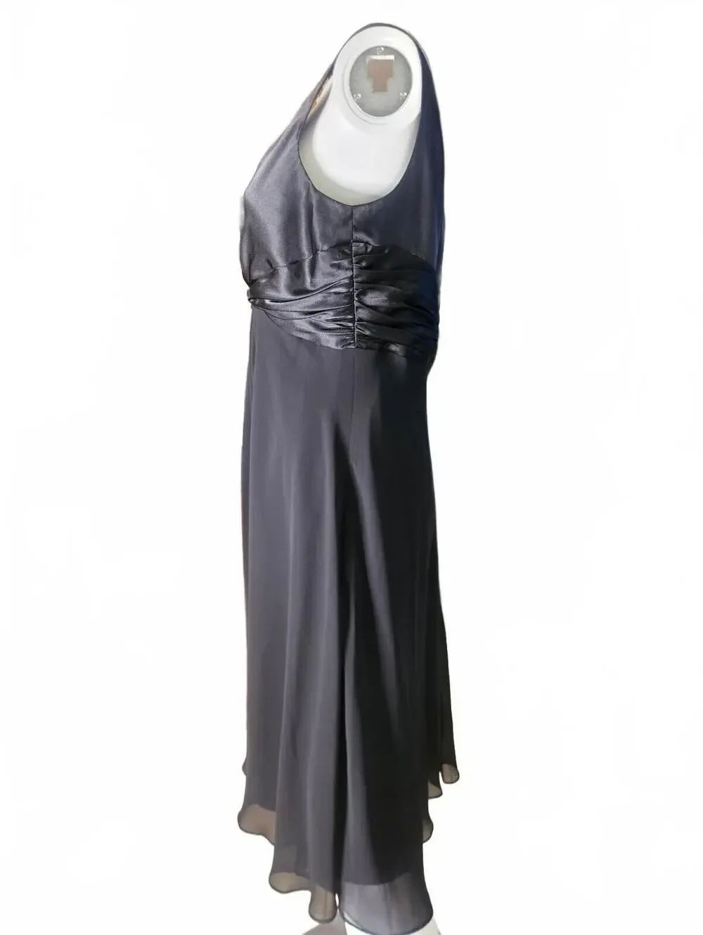 Jones New York Black Sleeveless V-Neck Midi Dress Sz 12  Sheer Overlay Lined